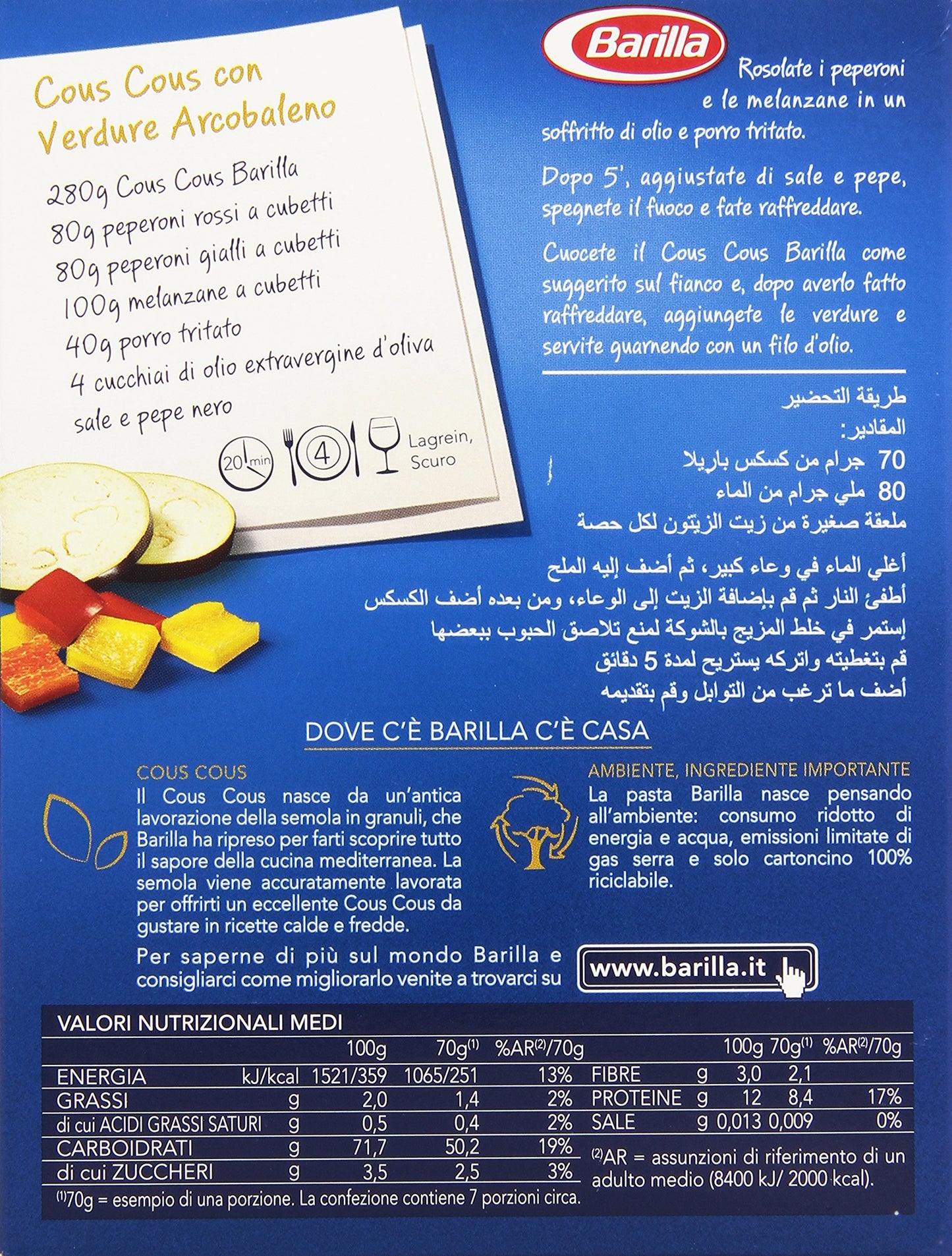 Barilla Cous Cous di Grana Media per una Cottura Veloce, Circa 7 Porzioni, - Confezione da 1.5 kg