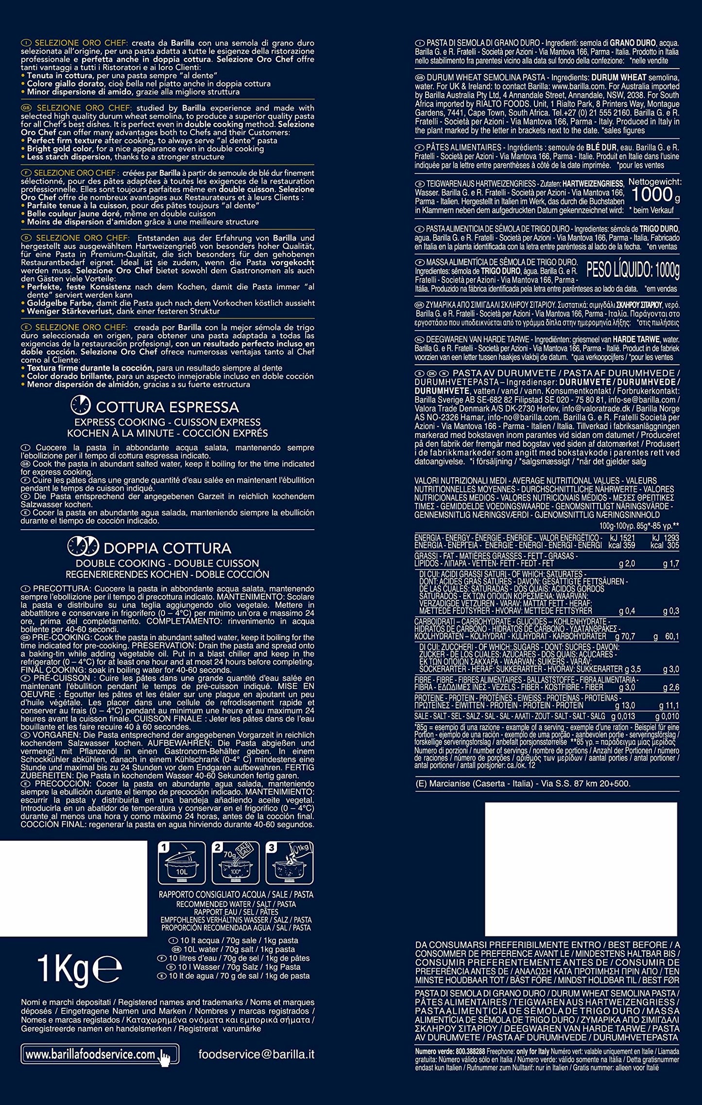 Barilla Selezione Oro Chef Pugliesi, confezione da 9 (9 x 1 kg)