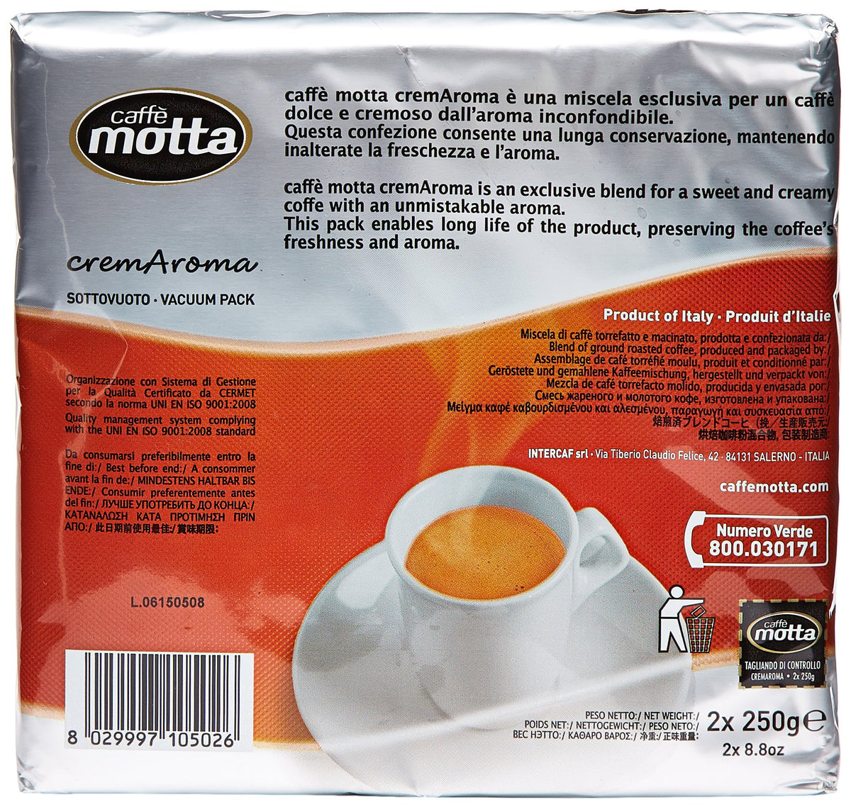Motta - Miscela Di Caffe' Torrefatto E Macinato, 2 X 250 G - 500 G
